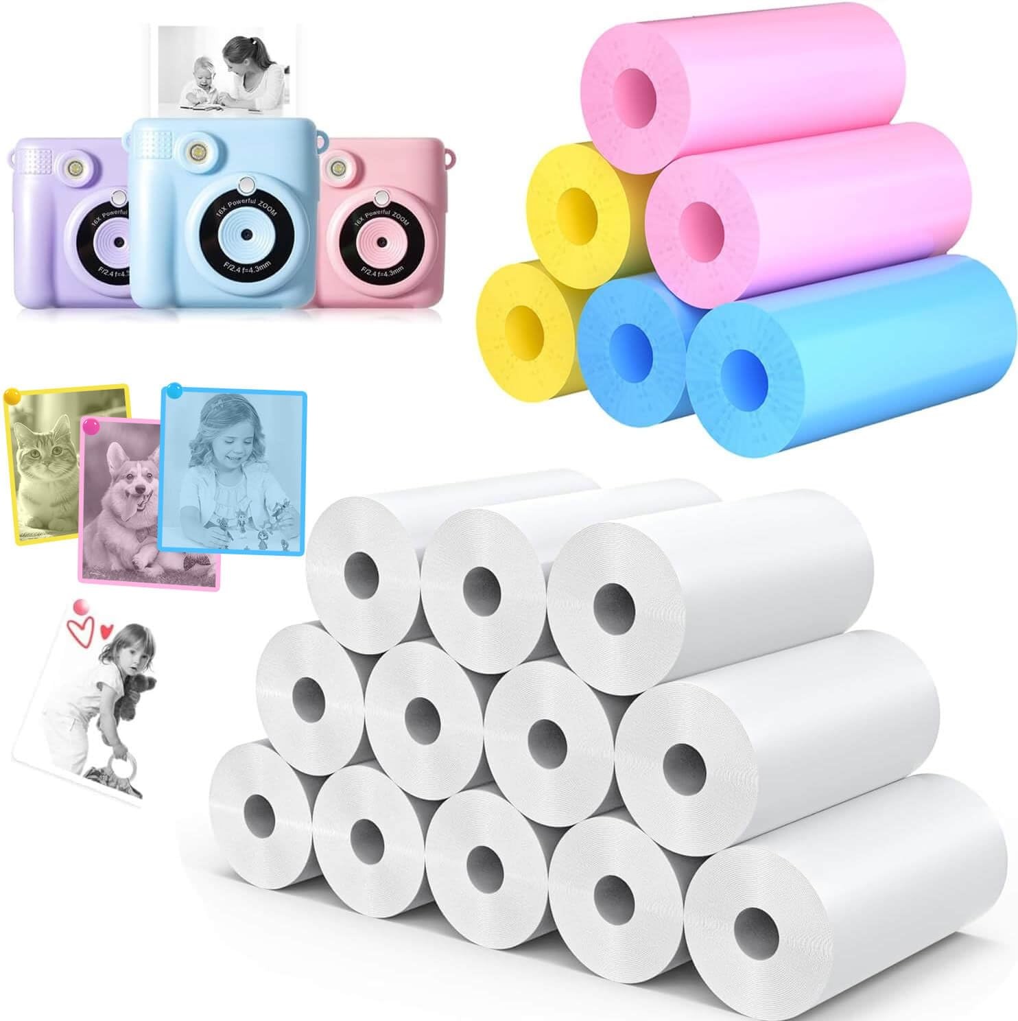 18 Rolls Kids Camera Paper Refill Instant Print BPA Free 2.24x0.98 Inch Set