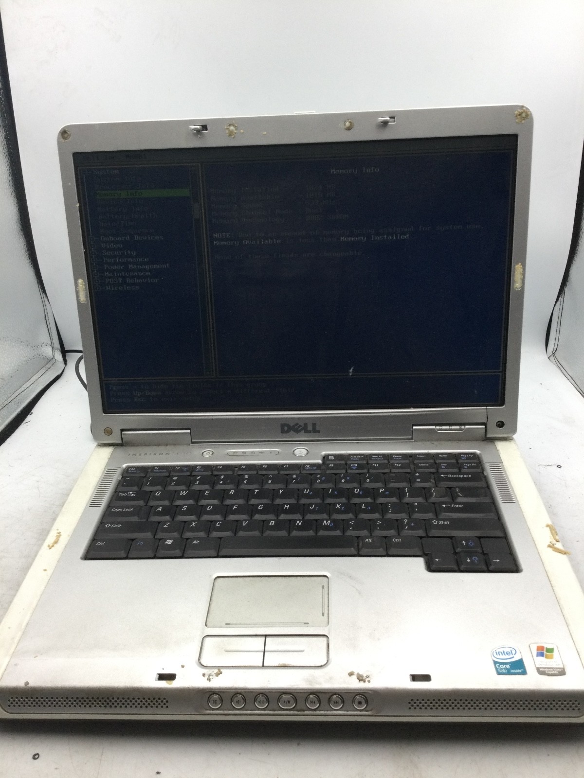 DELL INSPIRON E1505 - BOOTS TO BIOS - INTEL CORE SOLO - 1GB RAM -READ DESCRIP-BB