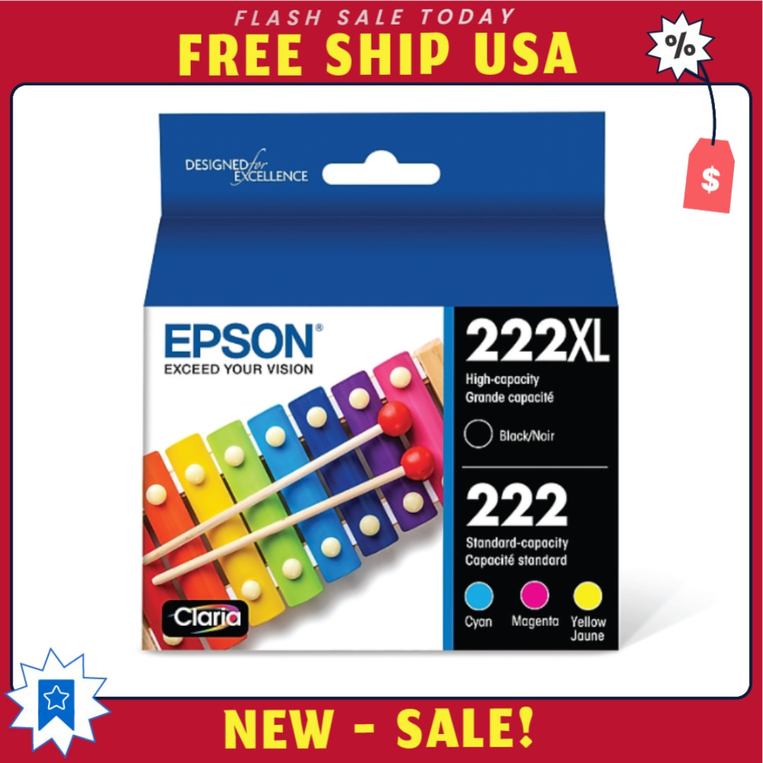 Genuine Epson 222XL Black 222 Color Ink Cartridges 4 Pack CMYK OEM T222XL-BCS