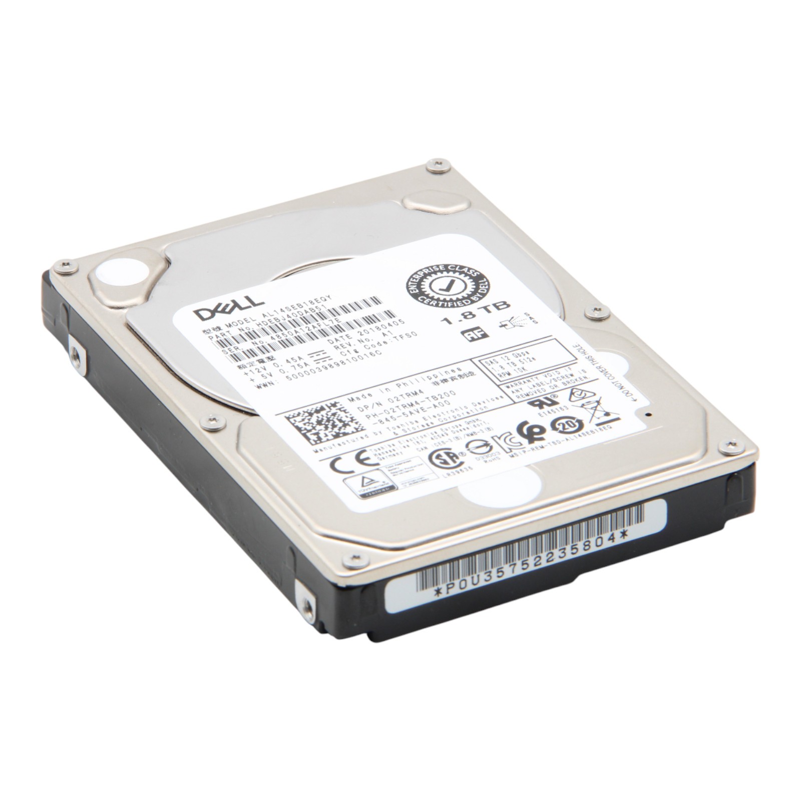Dell Toshiba 02TRM4 HDEBJ40DAB51 1.8TB SAS-3 12Gb/s 10K 2.5" Server HDD