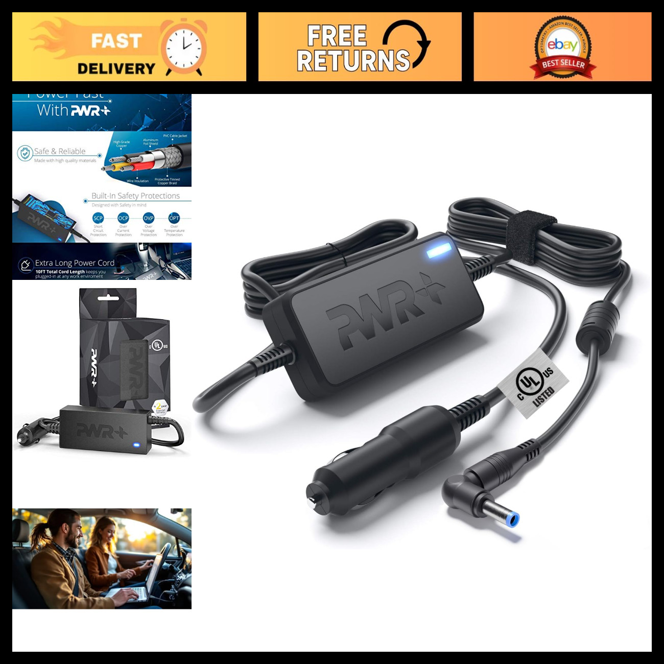 Universal Laptop Car Charger for HP Probook EliteBook G1-G6, 65W/90W Power Adapt