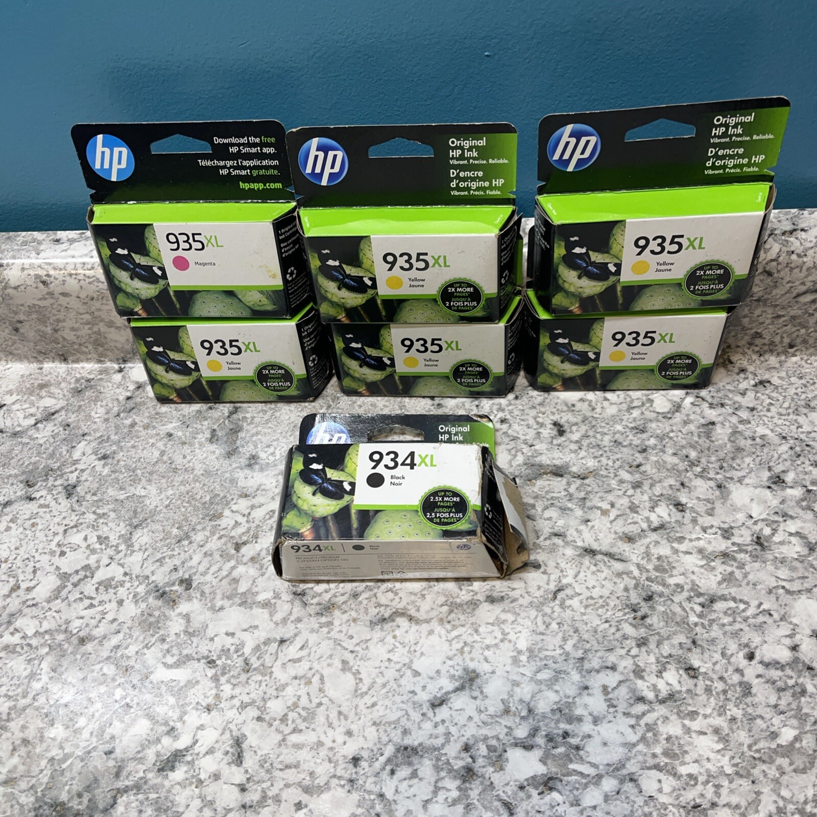 HP 935XL Lot of 7 Genuine  HP 934XL 5- Yellow Sealed 1-Magenta Sealed 1-Blk