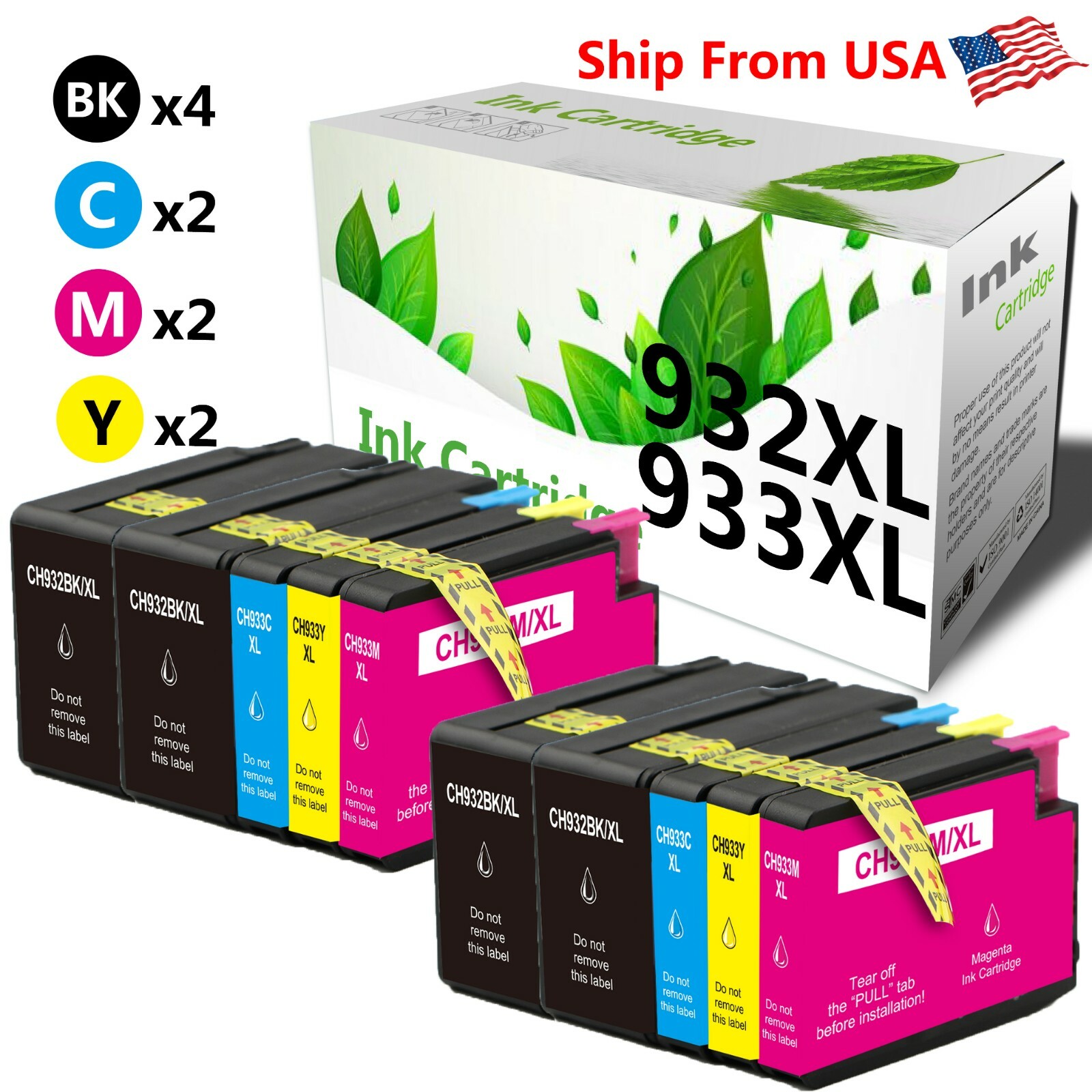 10PK 932XL 933XL 932 933 Ink Cartridge Fit For Officejet 7510 6700 6600 Printer