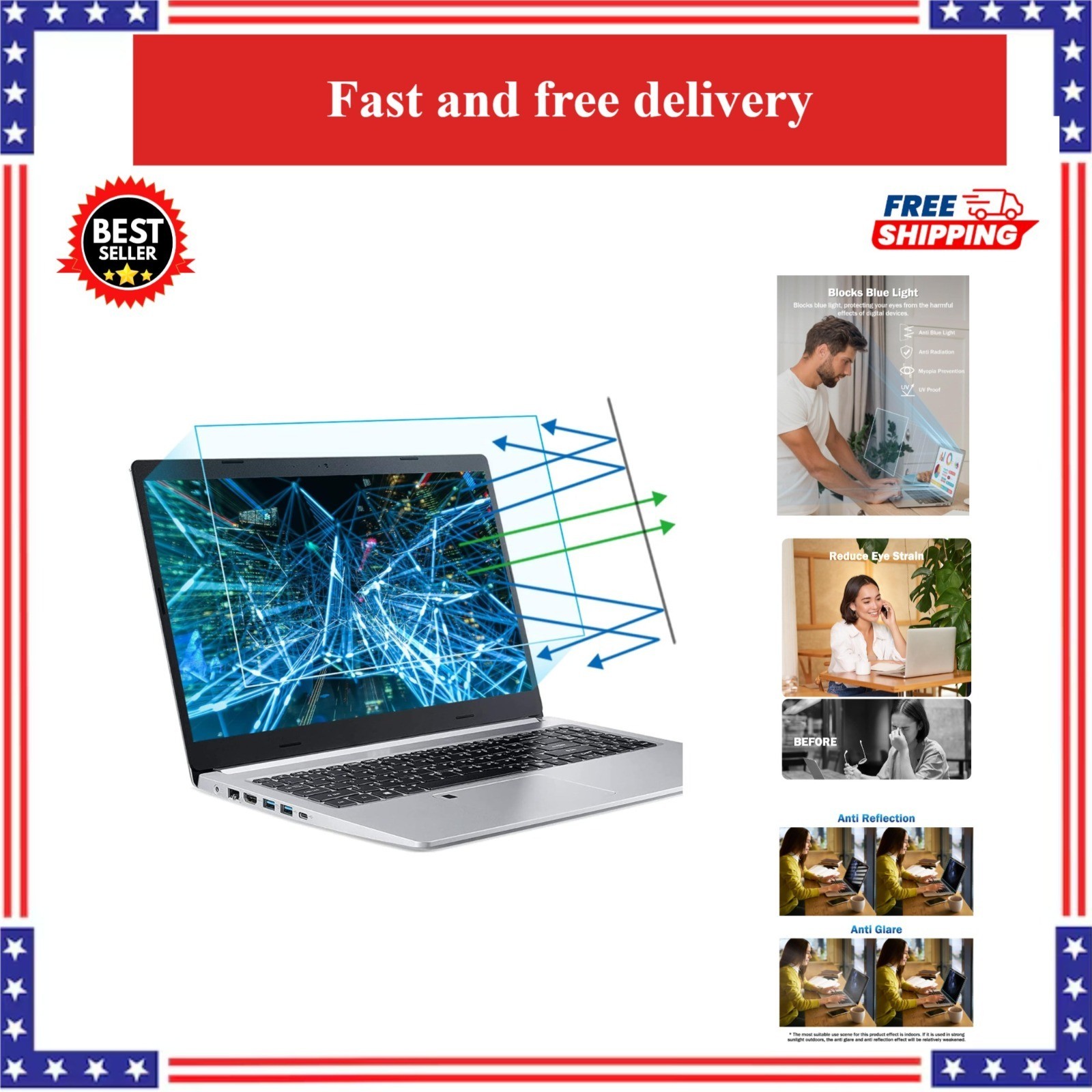 F FORITO 2-Pack 15.6 Inch Anti Blue Light Screen Protector