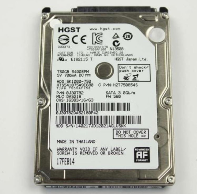 750GB SATA HGST HTS541075A9E680 2.5" HDD for Laptop, desktop