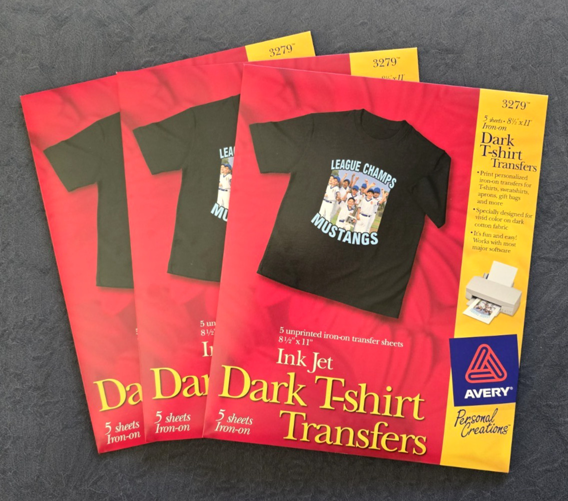 Avery 3279 Dark T‑Shirt Transfers – Lot of 3 Packs – 15 Sheets – Inkjet