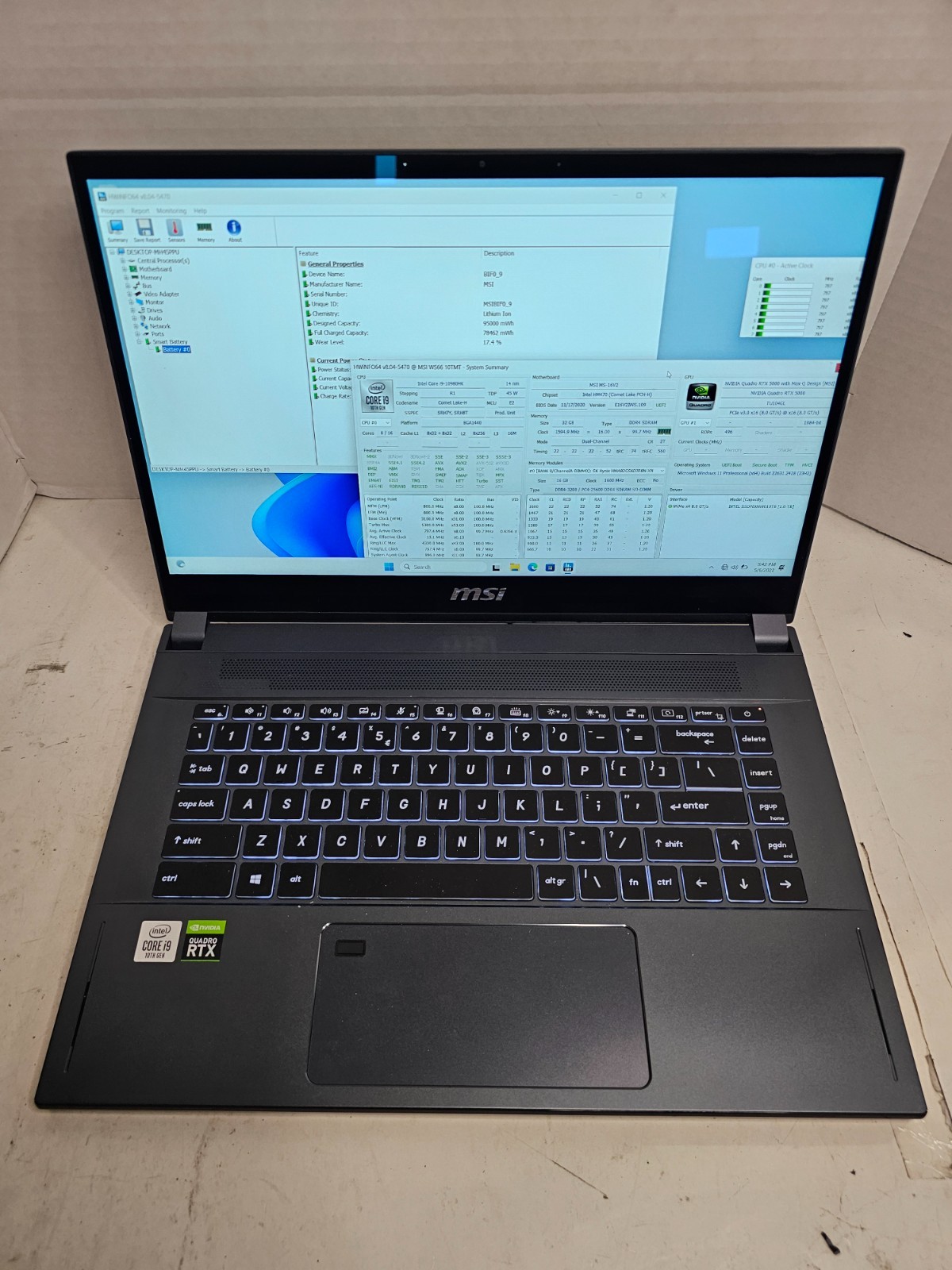 MSI WS66 10TMT i9-10980HK 32GB RAM 1TB SSD Quadro RTX 5000 Win 11 #04
