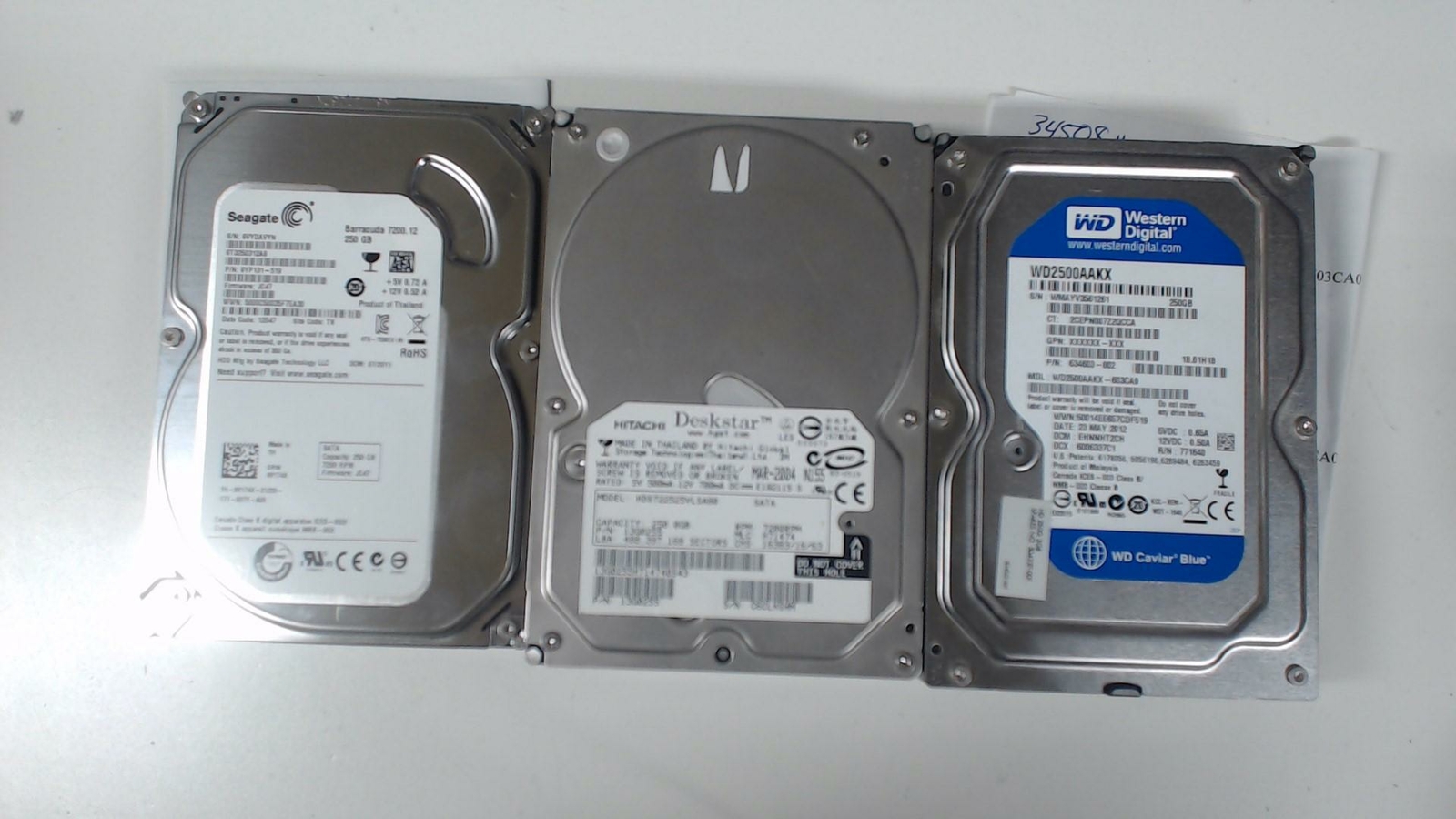 Lot of 3: Mixed 250GB Desktop HDDs Seagate Hitachi WD Genuine