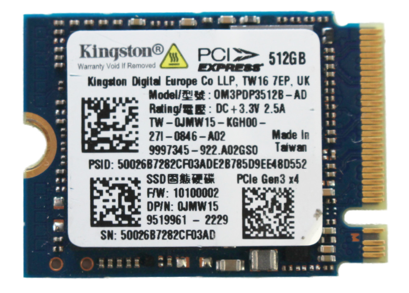 KINGSTON 512GB 2230 M.2 NVMe Internal PCIe PC/Laptop SSD | 0M3PDP3512B-AD