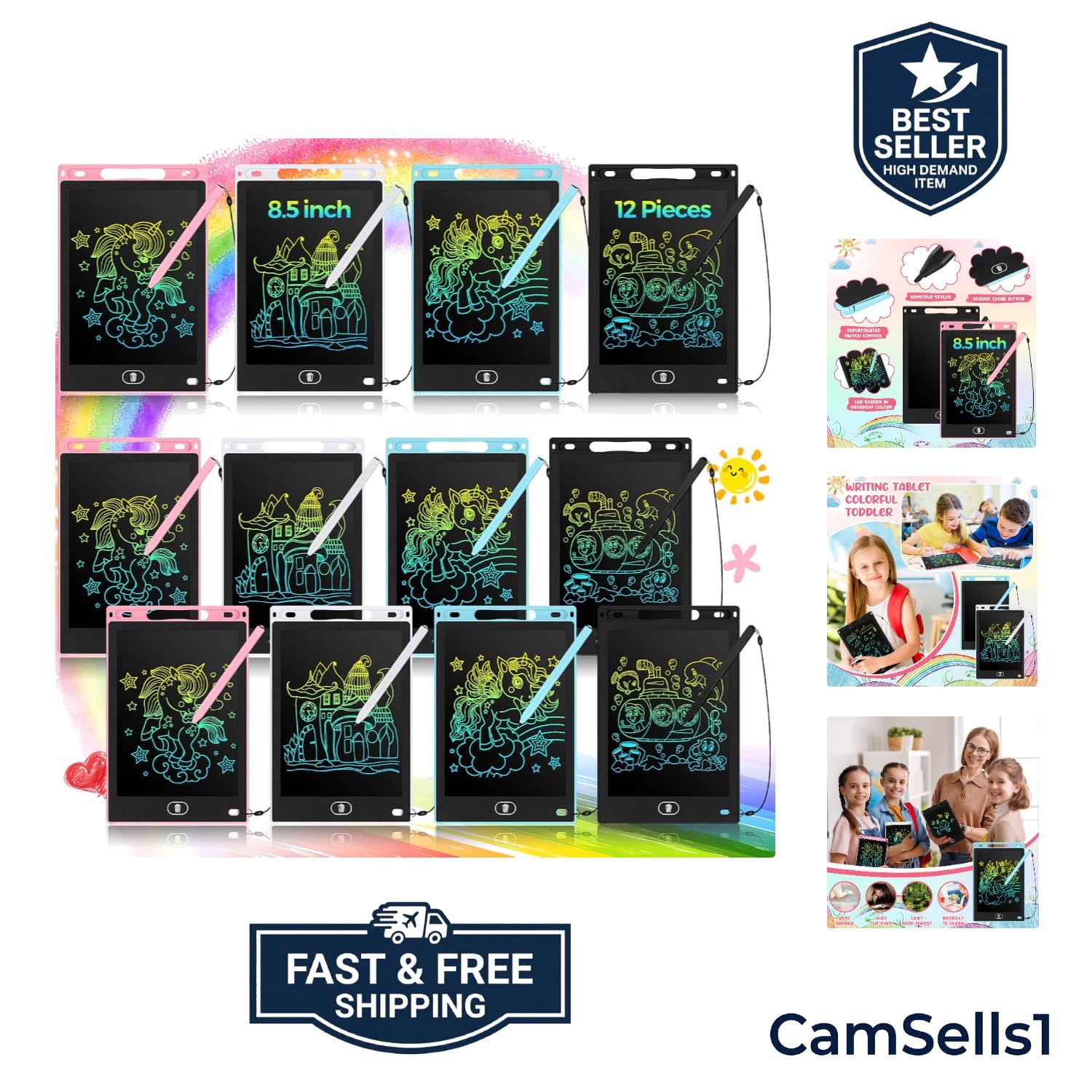 12 Pack Eye Protection 8.5 Inch LCD Doodle Pads - Perfect Kids Educational Gift