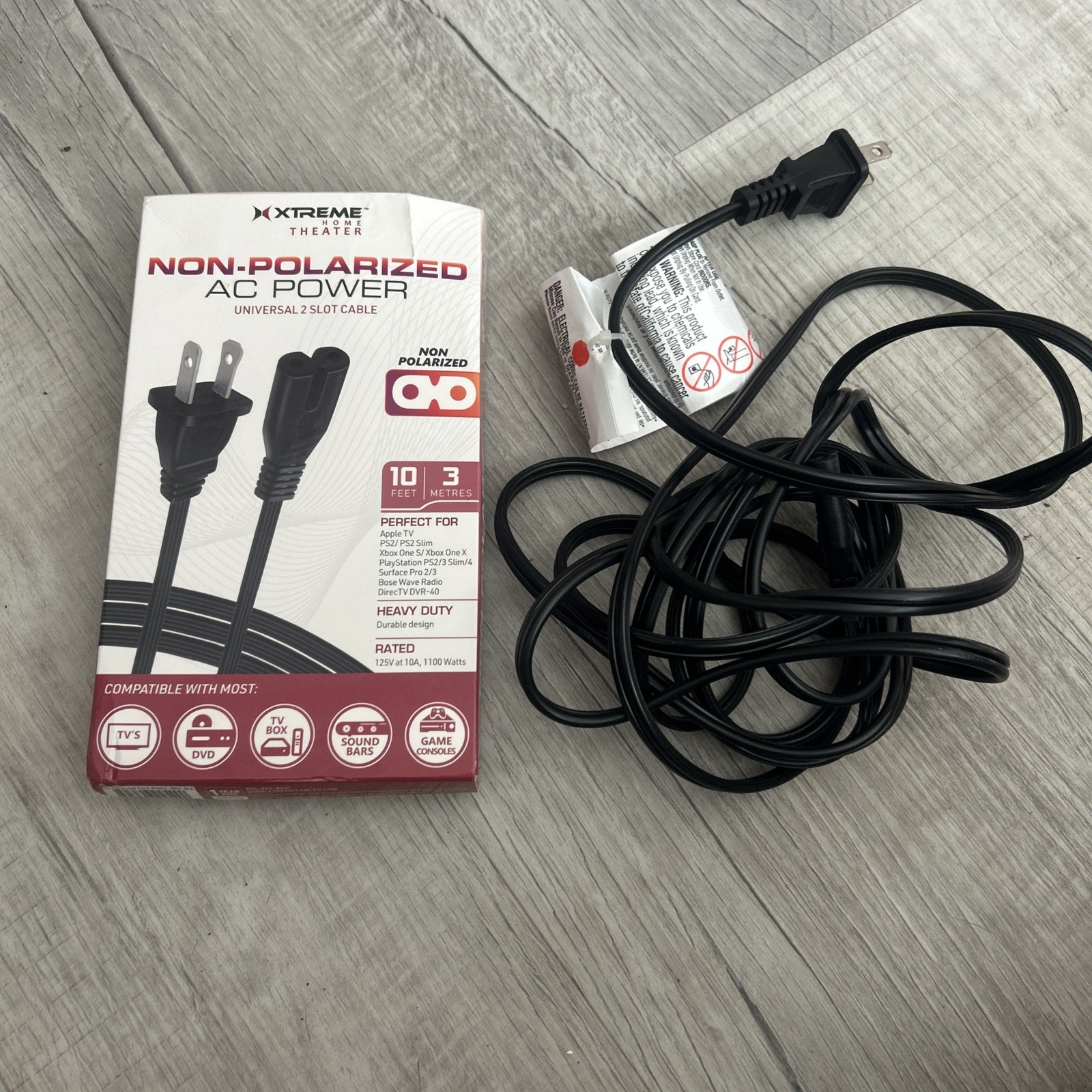 1 Xtreme Home Theater Non Polarized AC Power Universal 2 Slot Cable Heavy Duty