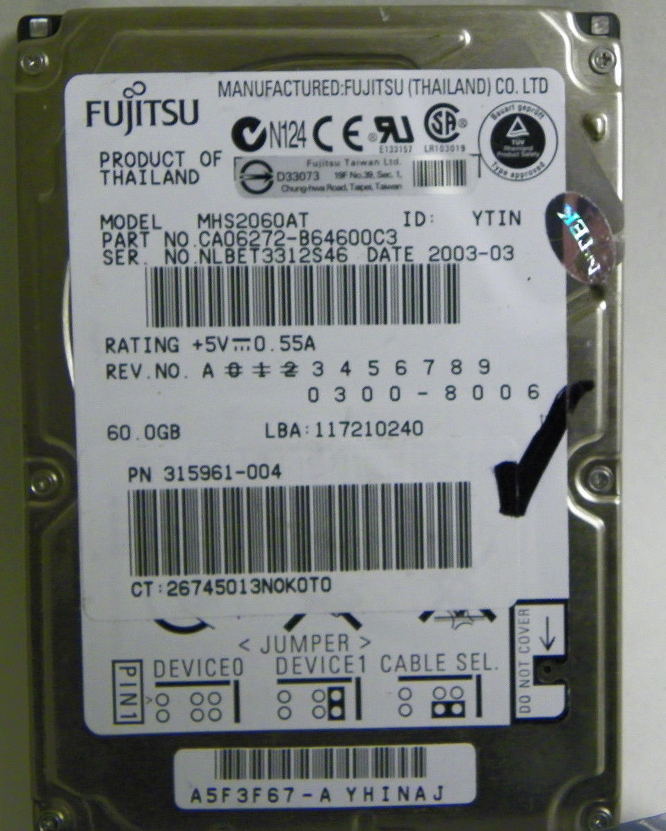 60GB Fujitsu MHS2060AT Laptop IDE Hard Drive P/N CA06272-B64600C3