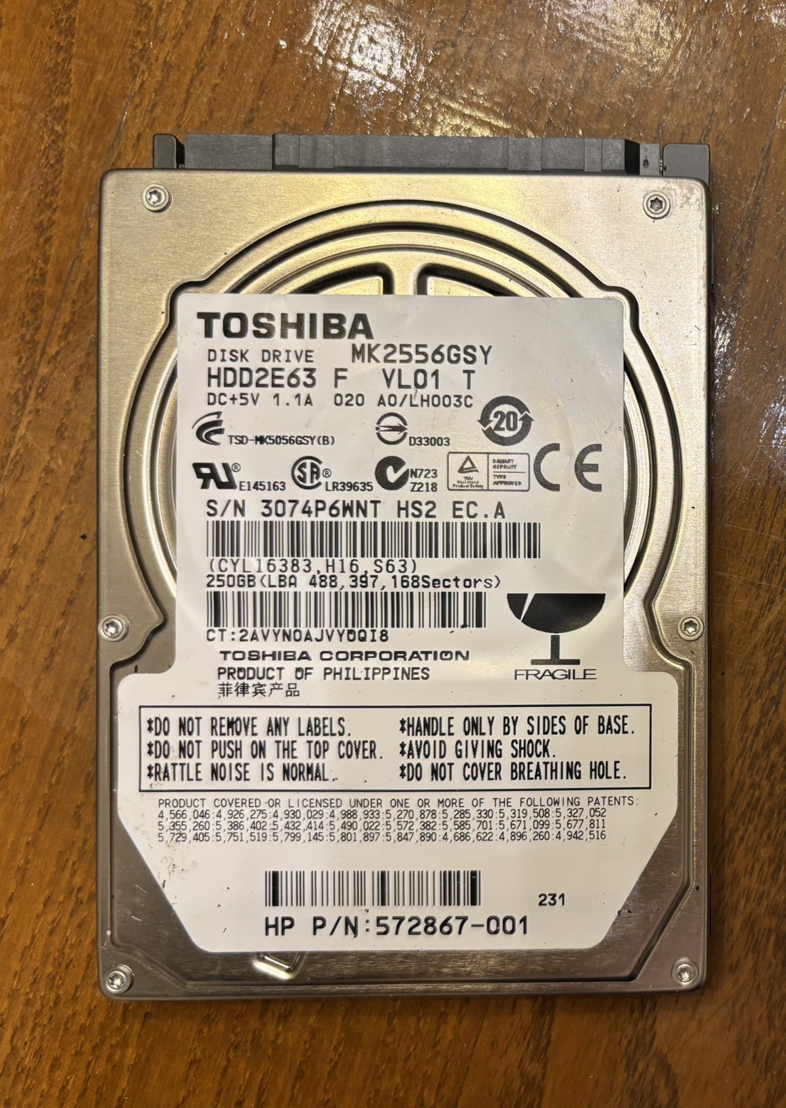 Toshiba MK2556GSY HDD2E63 F VL01 T 250GB