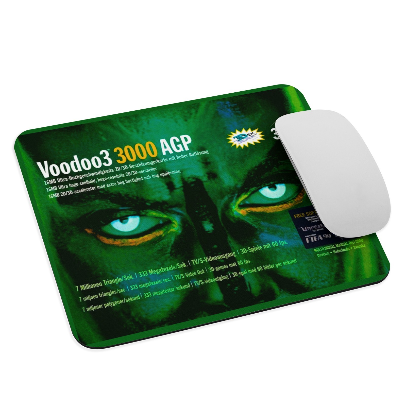 3dfx Voodoo3 3000 AGP Box Art Mouse Pad (9.5" x 7.75") - Retro 90s PC Gaming GPU