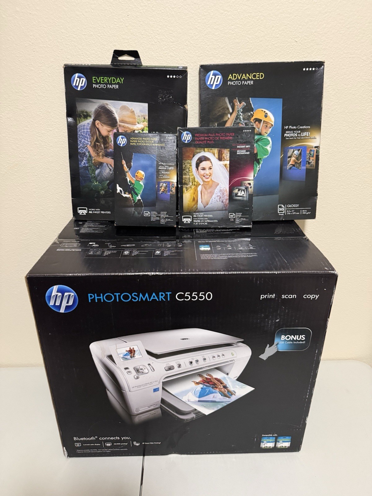 NEW HP Photosmart C5550 All-In-One Inkjet Printer, SEALED w/ Photo Paper 