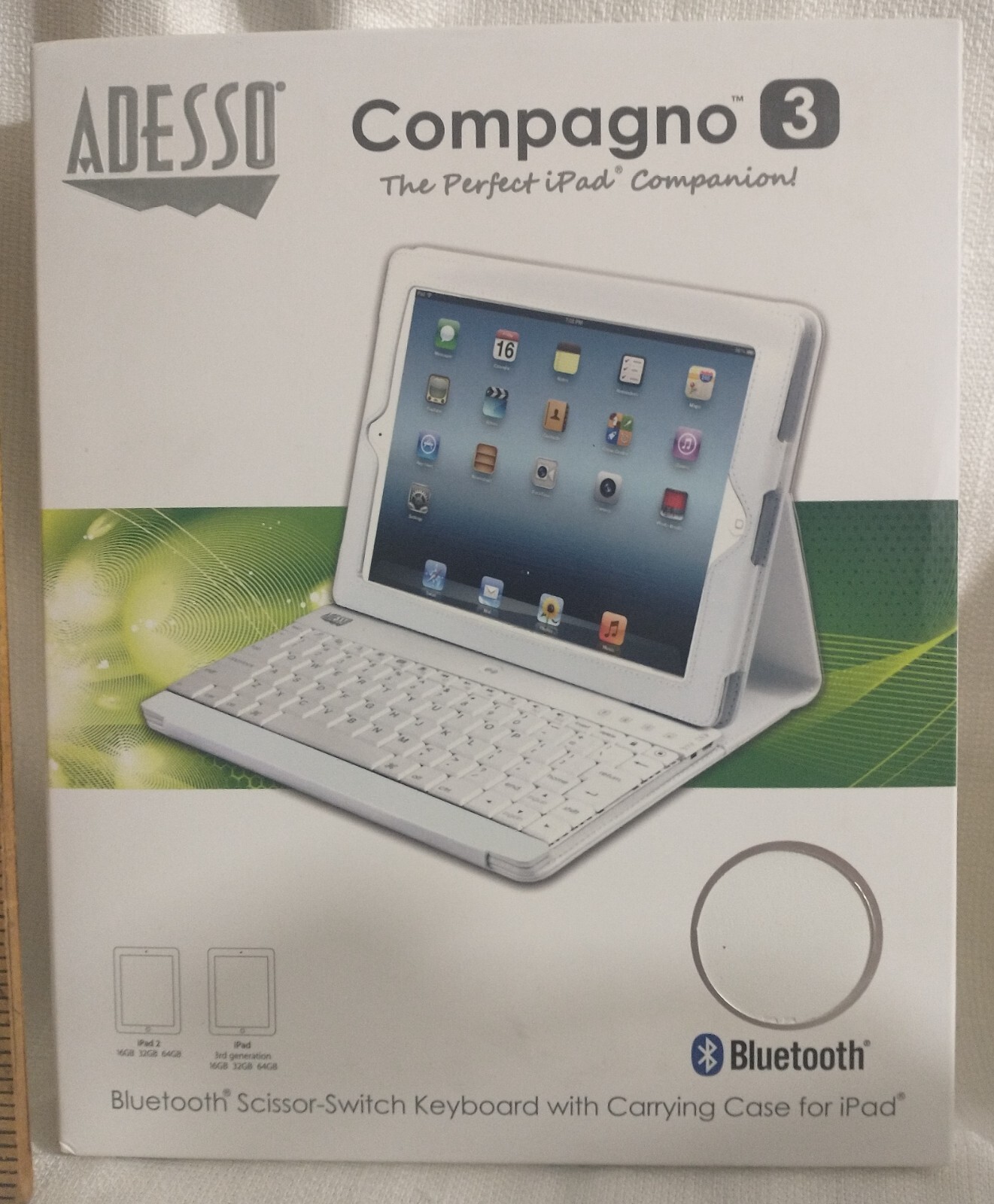 Adesso Compagno 3 Bluetooth Scissor-Switch Keyboard w/Carrying Case for iPad NIB