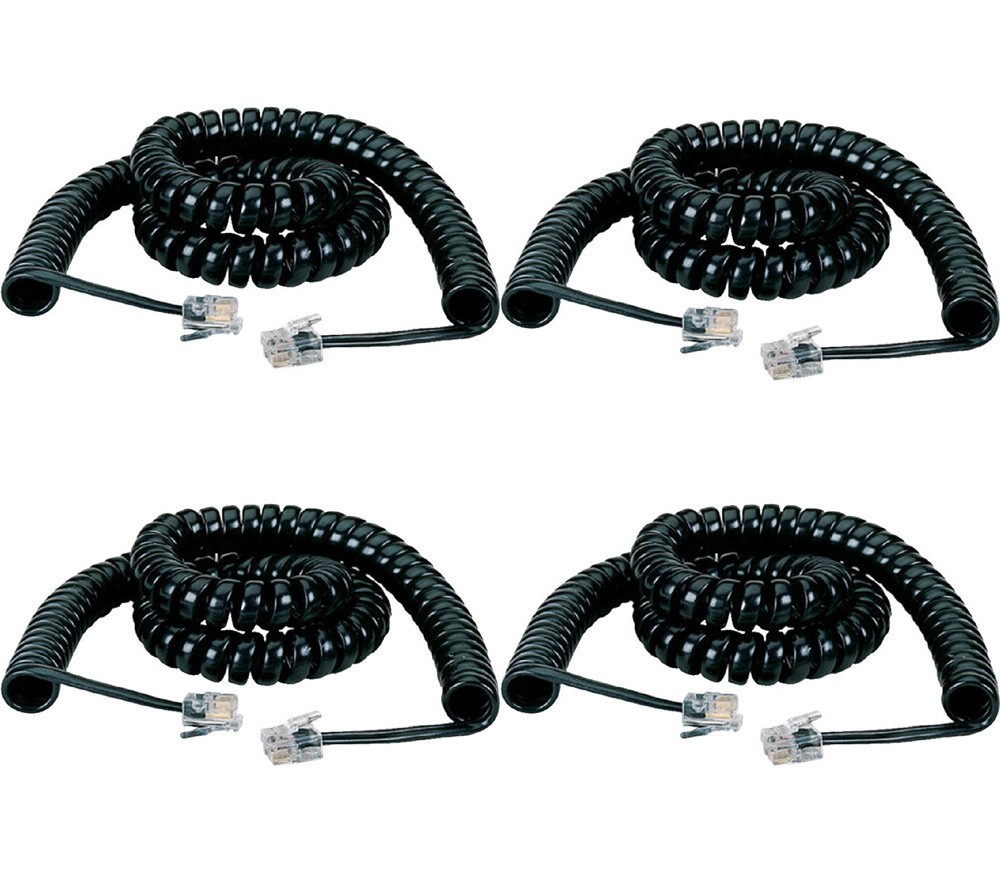 4-Pack Phone Handset Cable 12 ft Modular Coiled RG-22 Black Box EJ300-0012 LOT