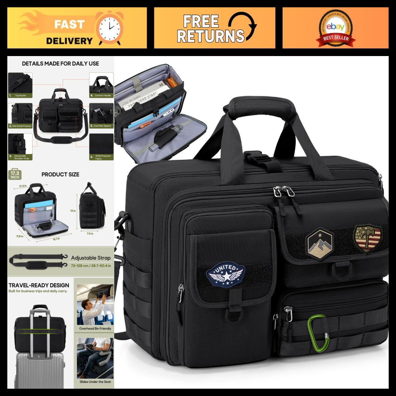 Tactical Messenger Bag for 15.6/17.3 Inch Laptops - Military Style, Durable & Ve