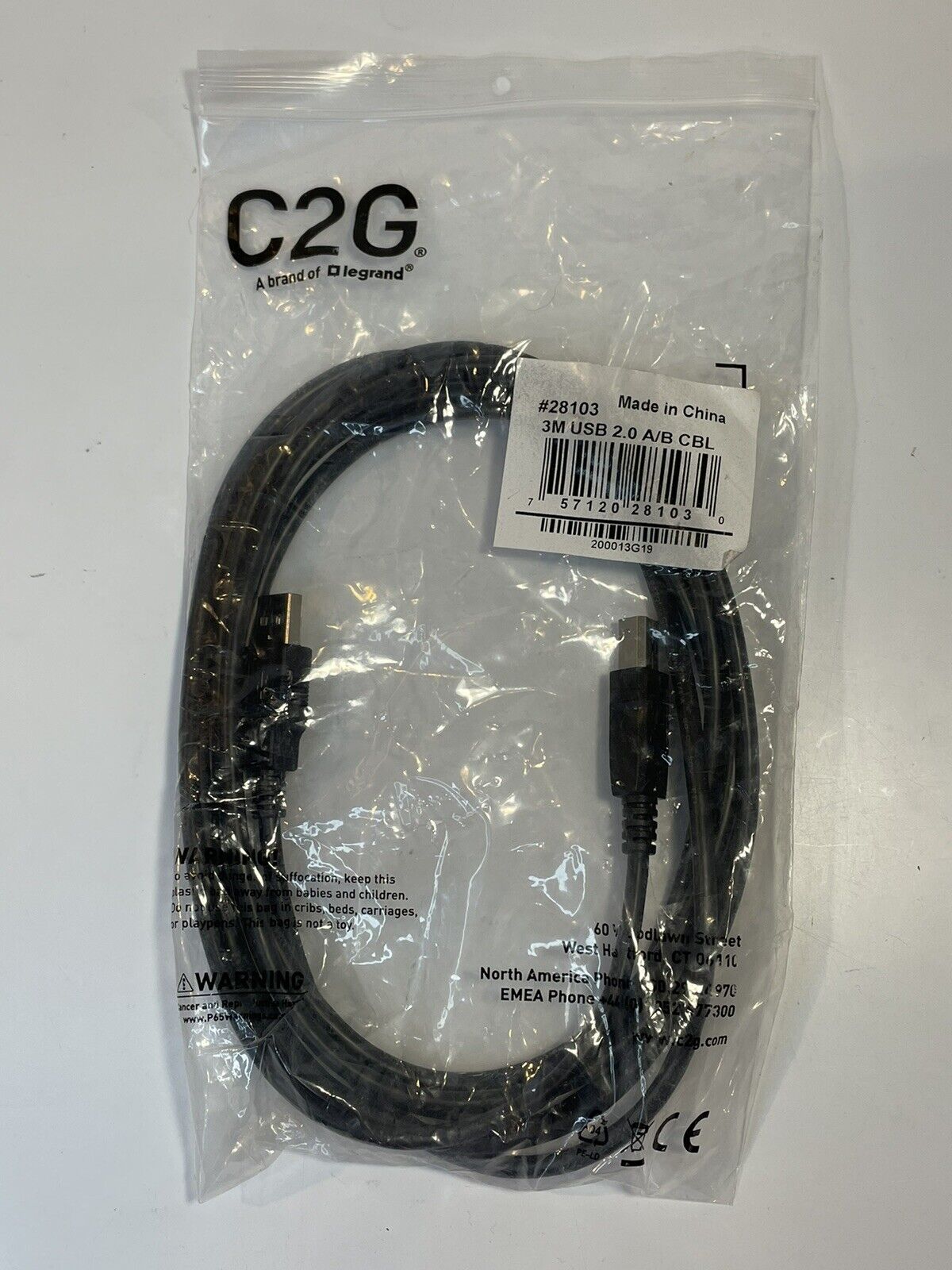 C2G 3M USB 2.0 A/B Cable Black 28103