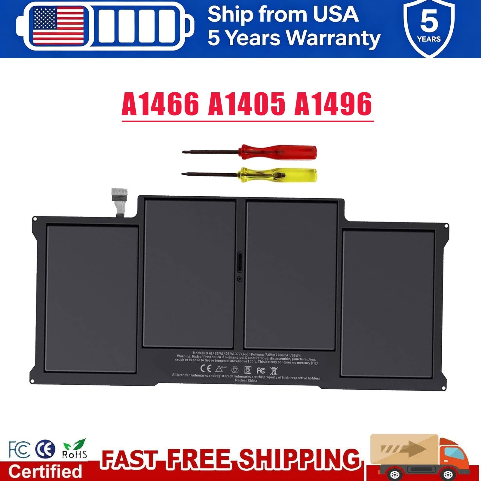 ✅Battery A1466 for MacBook Air 13'' A1369 A1496 A1405 A1377 2013 2014 2015 2017