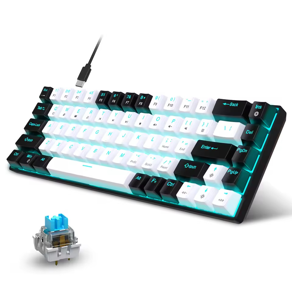 68 Keys Mechanical Keyboard Ergonomics RGB Backlit LED Hot Swappable Blue Switch