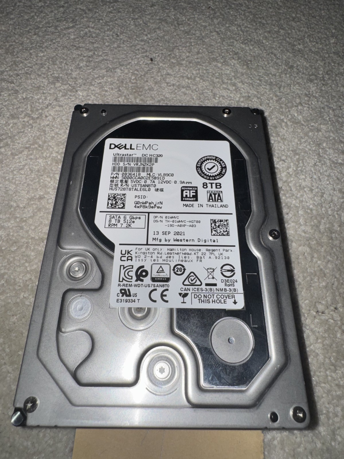 Dell EMC 8TB SATA 6Gbps 3.5in 7200RPM Enterprise OEM Server Hard Drive 512e