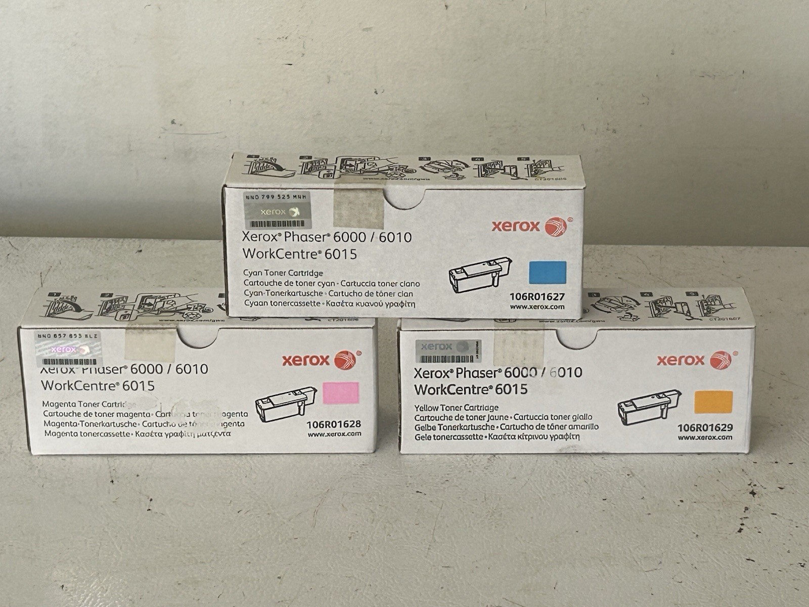 Xerox Lot (3) 106R01627 Cyan 106R01628 Magenta 106R01629 Yellow Toner New Sealed