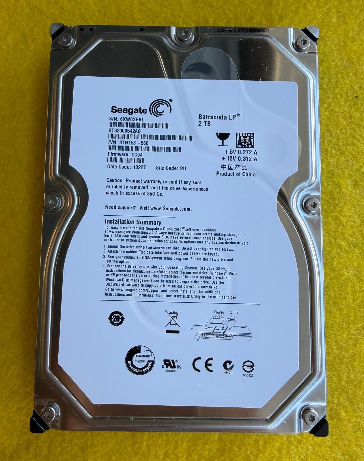 Seagate Barracuda LP HDD  2TB 3.5"  P/N 9TN158-568