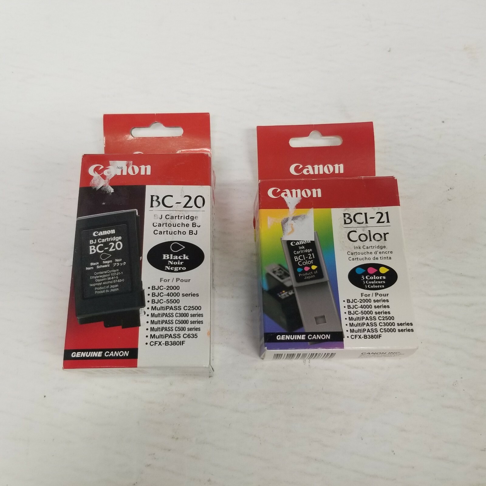 Genuine Canon BC-20 Black Ink & BCI-21 Color Ink Cartridges, New 