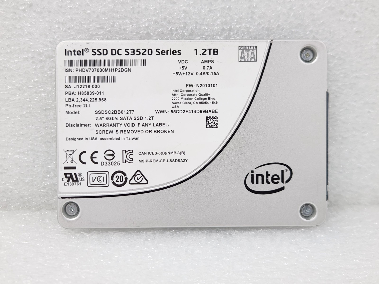 Intel DC S3520 Series SSDSC2BB012T7 1.2TB SSD 2.5" SATA Solid State Drive