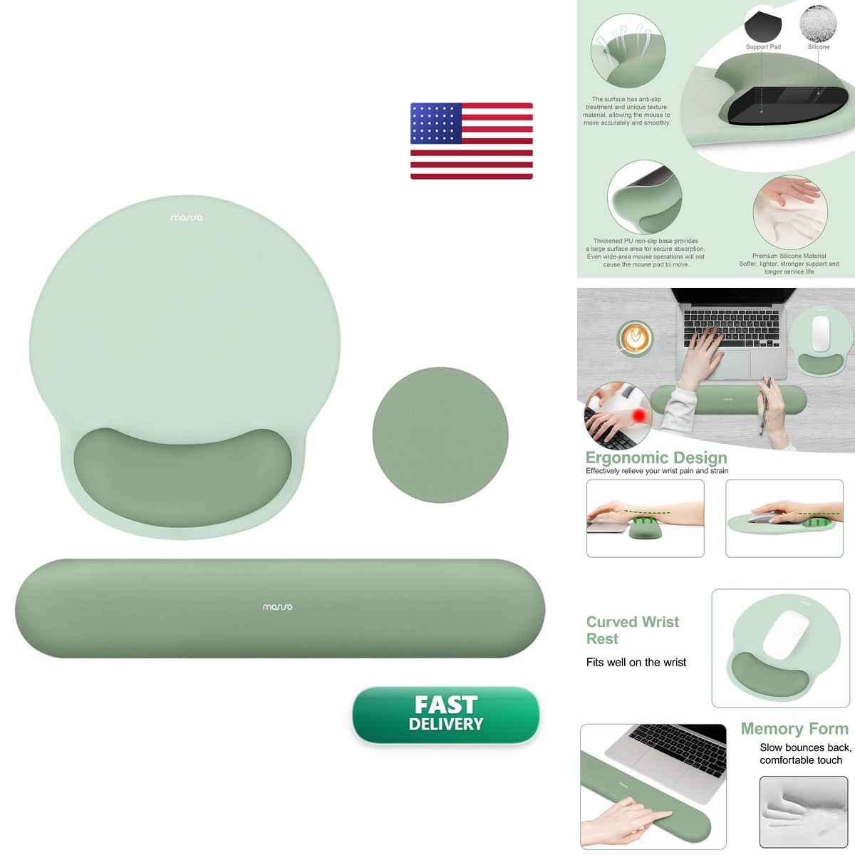 MOSISO Wrist Rest Support for Mouse Pad & Keyboard Set, Antique Green