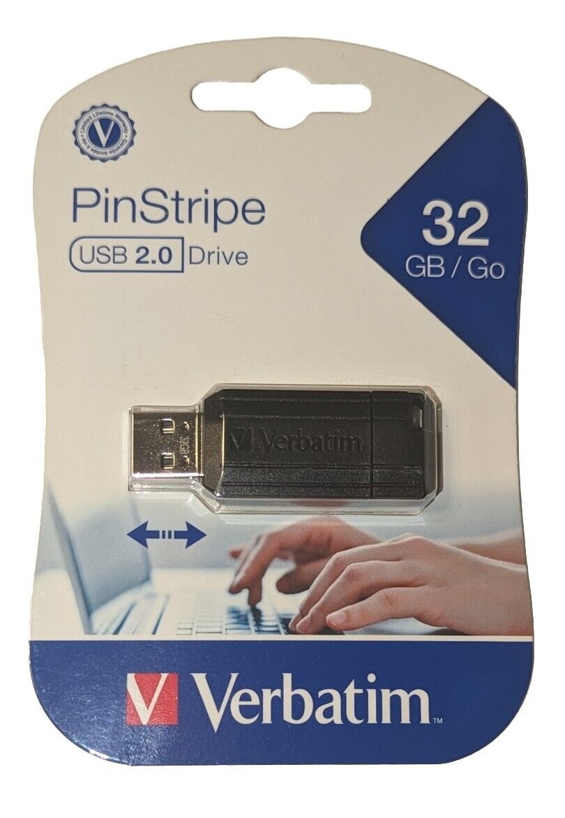 Verbatim ~ 32 GB ~ PinStripe USB 2.0 Flash Drive ~ New