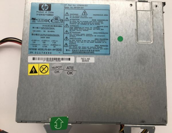 Pwr supply 240w ps-6241-6hf, rev.a5, 379349-001, 381024-001