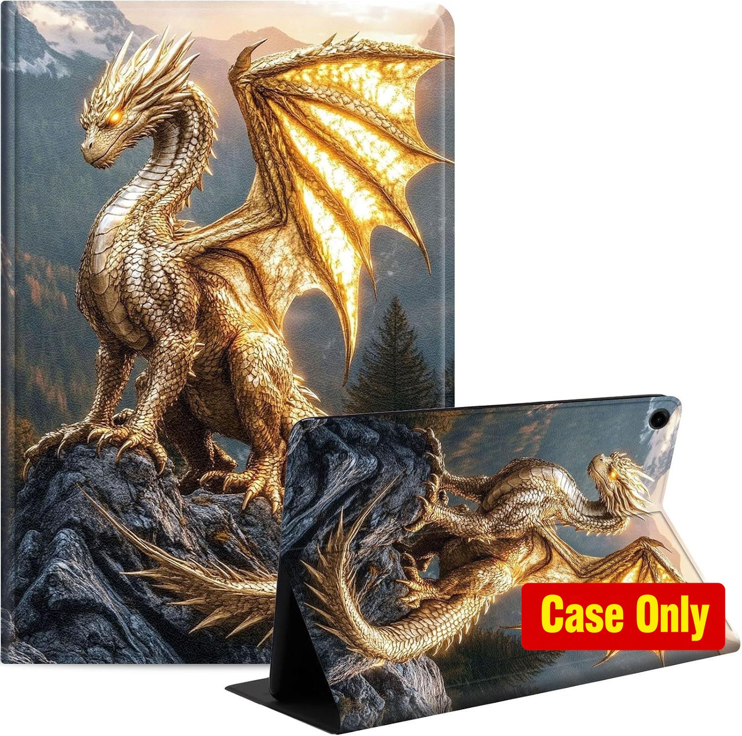 Slim Case for Galaxy Tab A9 2023, Shockproof, Multi-Angle Viewing, Golden Dragon
