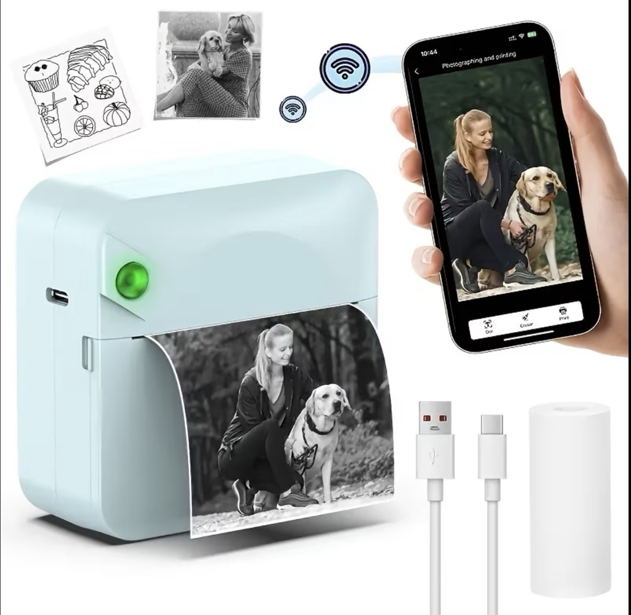 Micro Printer, Pocket Printer, Inkless Sticker Thermal Printer