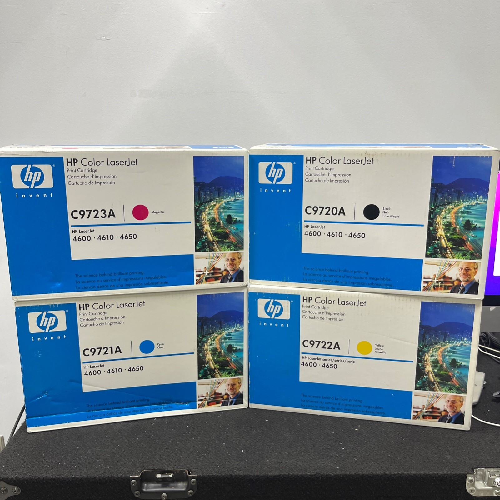 Lot Of 4 New Genuine HP C9723A, C9720A, C9721A, C9722A, BK, M, C, Y Toner