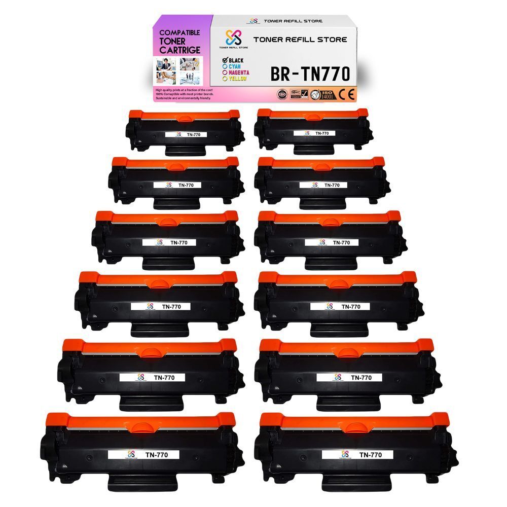 12Pk TRS TN770 Black Extra HY Compatible for Brother MFCL2750DW Toner Cartridge