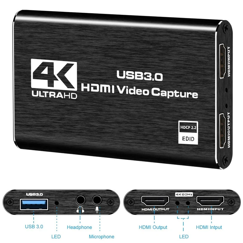 4K HDMI Capture Card USB 3.0 Video Recorder 1080P 60FPS Streaming Adapter
