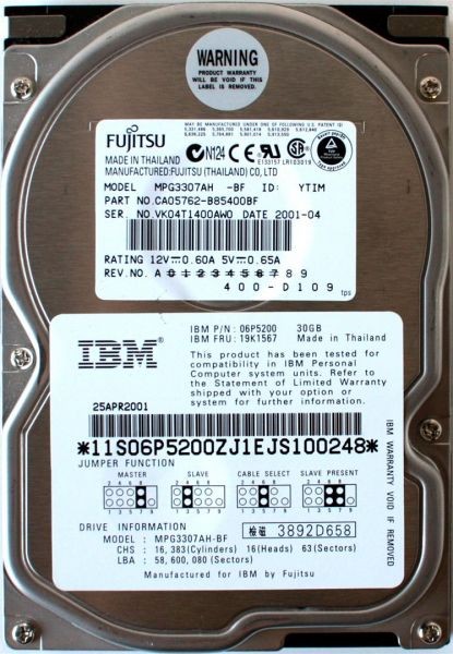 30gb, ibm 06p5200, 19k1567; fujitsu mpg3307ah, ca05762-b85400bf