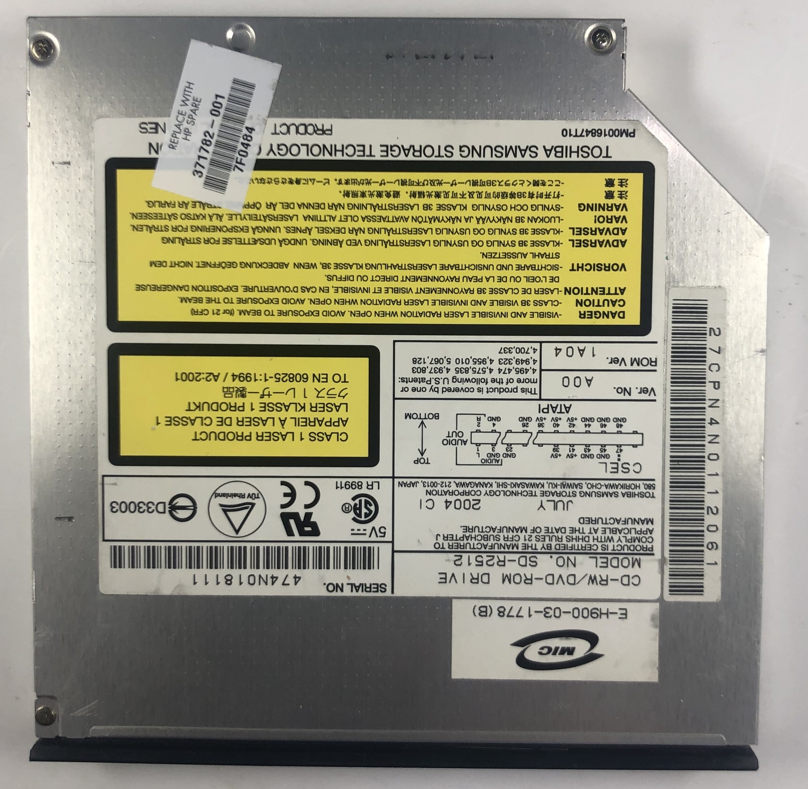 HP Compaq NX9030 Laptop SD-R2512 CD-RW/DVD-ROM Drive- 371782-001