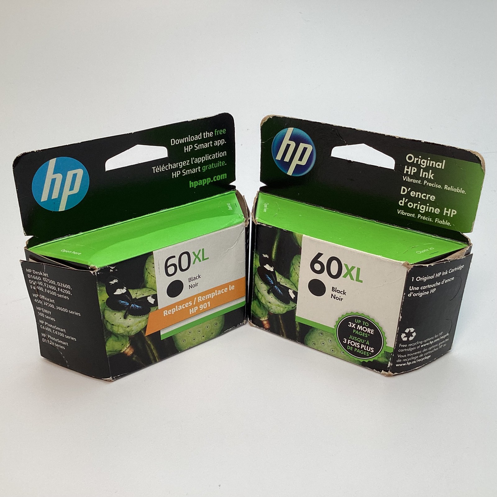 Lot of 2 HP 60XL Black Ink Cartridge CC641WN High Yield OEM Sealed 2022 & 2024