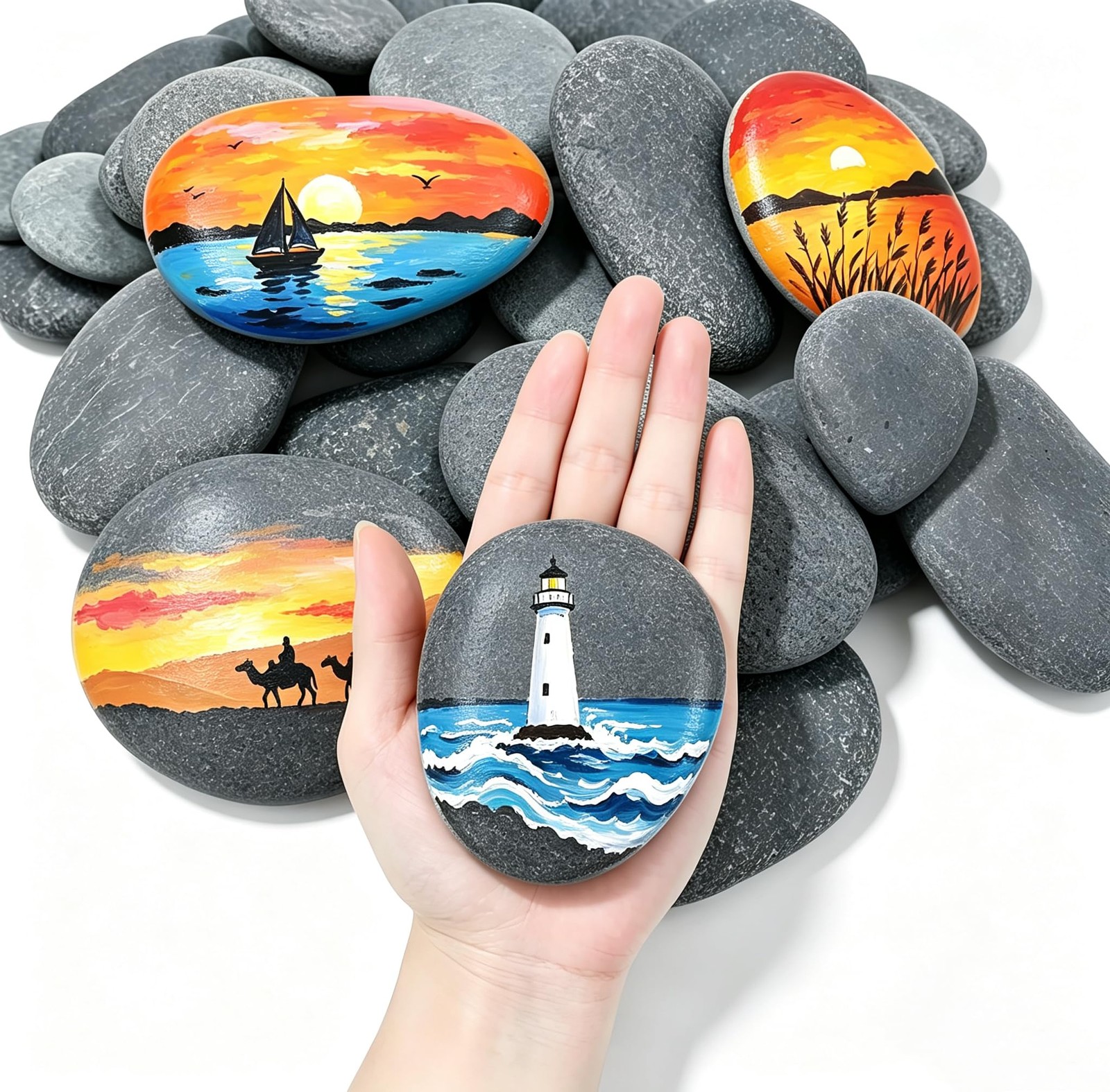20 PCS Large Painting Rocks 3.24.3 Inches Smooth Bulk Flat Natural Arts