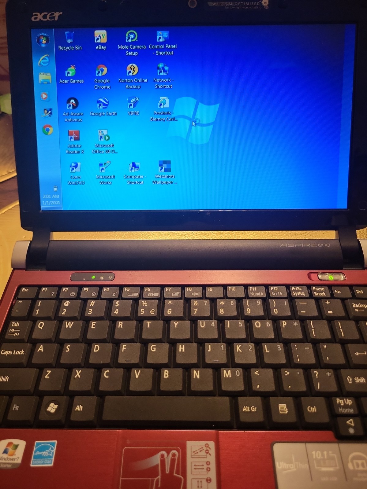 Acer Aspire One Red Netbook Intel Atom 1.60GHz 2GB 160GB HDD With Extras 