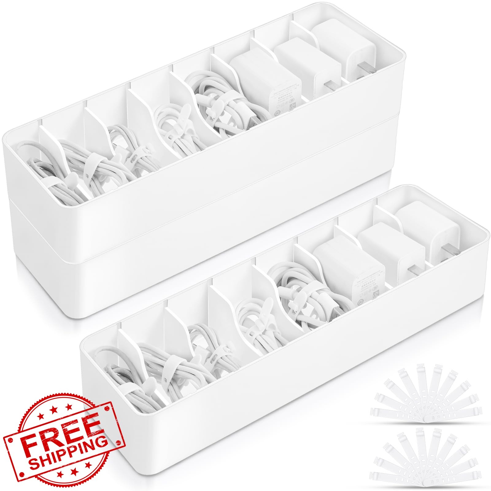 Tatuo 2 White Cable Organizer Box w/ 20 Wire Ties