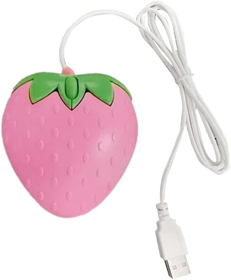 Strawberry USB Corded Mouse Small Optical PC Computer Game Mouse for Girls, rosy