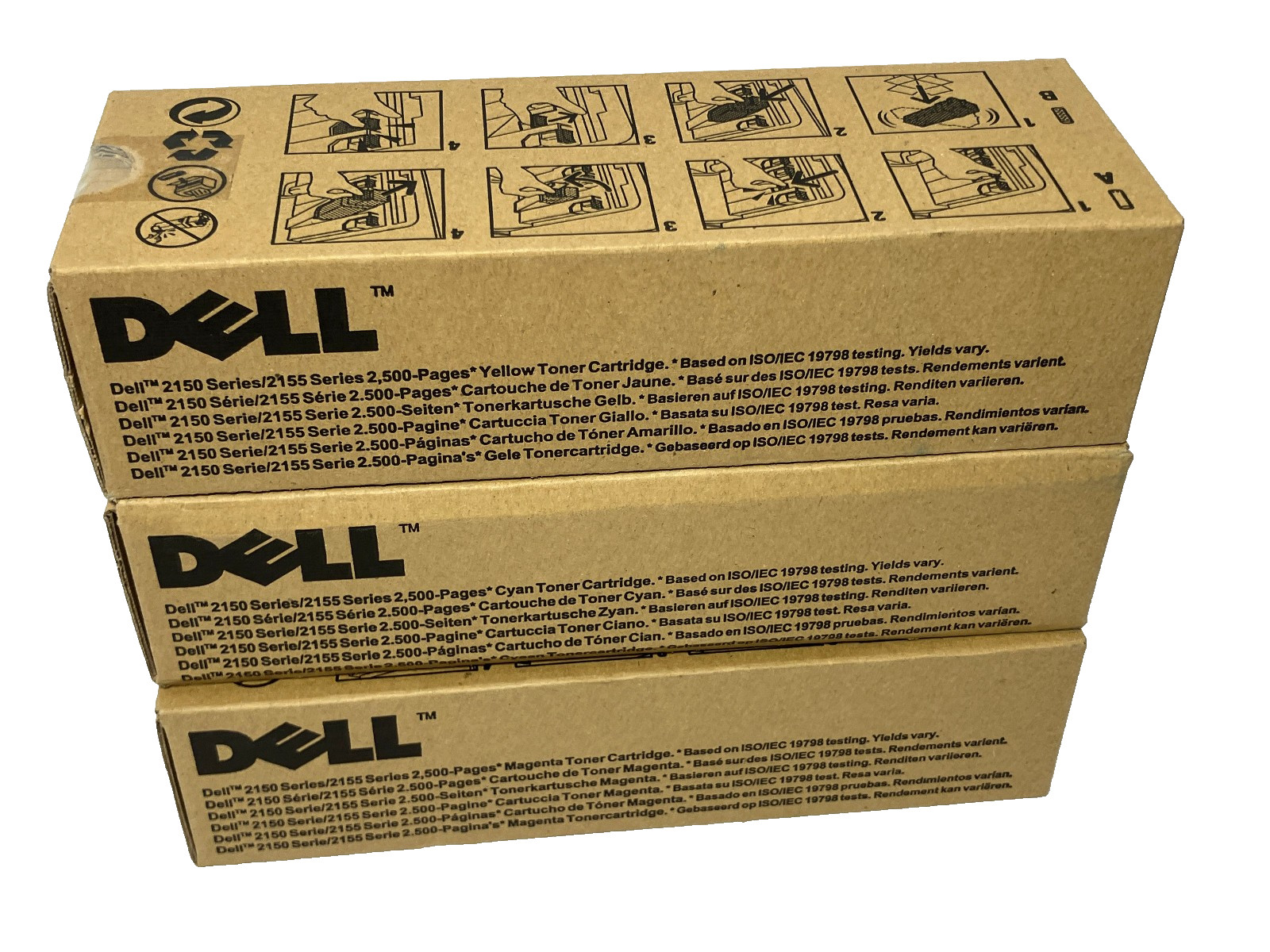 Lot of 3 Genuine Dell 2150 Series /2155 Series CMY NPDXG, 8WNV5, 769T5 Toner NEW