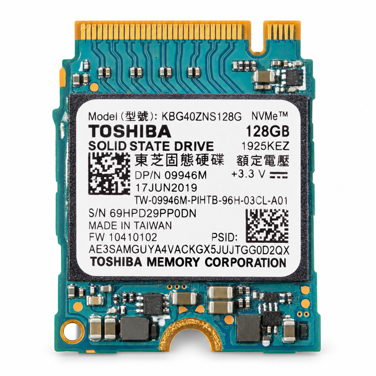 Kioxia BG4 Toshiba 128GB NVMe Solid State Drive SSD 09946M KBG40ZNS128G 2230