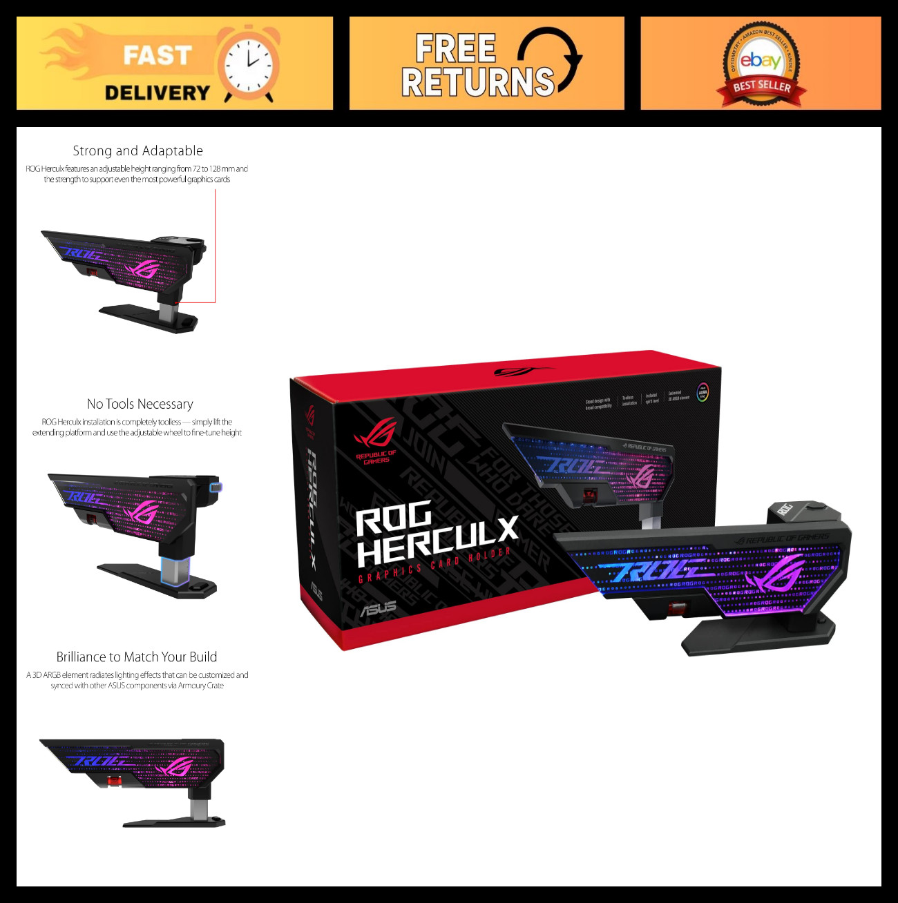 GPU Anti-Sag Holder - Zinc Alloy, Easy Install, Adjustable Height, RGB, Spirit L