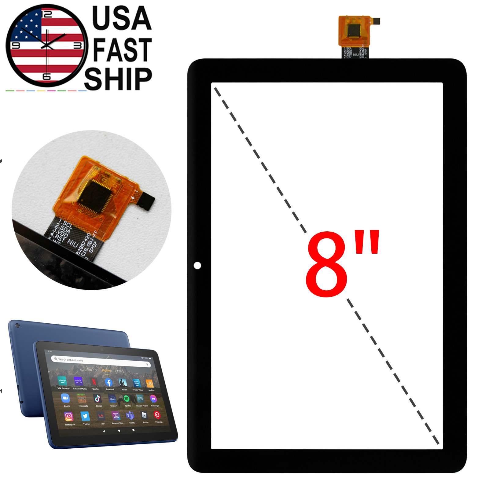 Digitizer Touch Screen Display Glass For Amazon Fire HD 8 (2022) 12th Gen R2SP8T