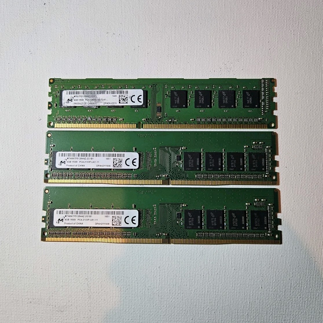 LOT OF 3 Micron 12GB (3x4GB) DDR4-2133 PC4-2133P ECC 288-Pin DIMM